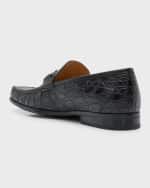 Image 3 of 6: Ferragamo Men's Grandioso 3 Croc-Effect Bit Loafers