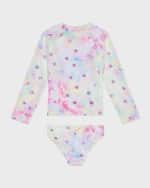 Image 5 of 5: Andy & Evan Girl's Tie Dye Star-Print Rashguard Set, Size Newborn-18M