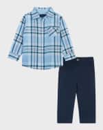 Image 6 of 6: Andy & Evan Boy's Button Down Shirt W/ Bow Tie And Trousers Set, Size Newborn-18M