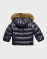 Image 2 of 3: Moncler Kid's Quilted Puffer Faux Fur Jacket, Size 3M-3