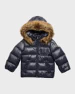 Image 1 of 3: Moncler Kid's Quilted Puffer Faux Fur Jacket, Size 3M-3
