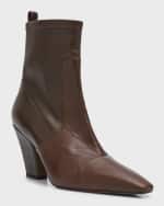 Image 5 of 6: Brunello Cucinelli Leather Monili-Heel Zip Booties