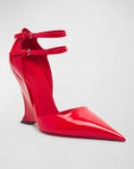 Image 5 of 6: Ferragamo Vidya Patent Dual-Buckle Wedge Pumps