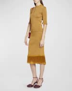 Image 6 of 6: Bottega Veneta Metallic Rib Ruffle-Cuff Henley Shirt