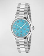 Image 1 of 4: Gucci Signature Bee Automatic Bracelet Watch with Turquoise Dial