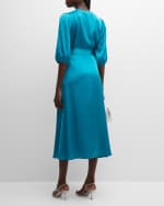Image 3 of 6: Misook Woven Tie-Waist Blouson-Sleeve Midi Dress