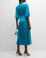 Image 4 of 6: Misook Woven Tie-Waist Blouson-Sleeve Midi Dress