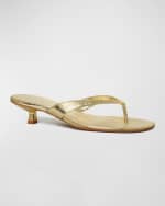 Image 3 of 4: Tory Burch Capri Metallic Kitten-Heel Thong Sandals