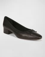 Image 4 of 5: Veronica Beard Cecelia Leather Block-Heel Ballerina Pumps