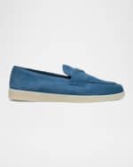Image 1 of 6: Prada Men's Saint Tropez Triangle Logo Suede Loafers