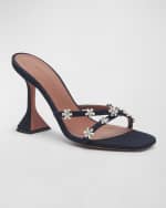 Image 3 of 4: Amina Muaddi Lily Denim Crisscross Slide Sandals