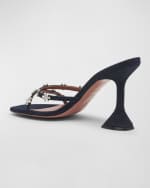 Image 2 of 4: Amina Muaddi Lily Denim Crisscross Slide Sandals