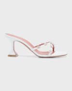Image 1 of 6: Amina Muaddi Lily Crystal Flower Leather Slide Sandals