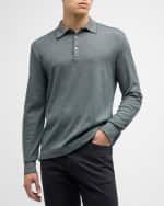 Image 2 of 6: ZEGNA Men's Cotton Polo Shirt with Leather Trim