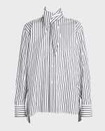 Image 2 of 6: Plan C Striped Button-Front Shirt with Tie Neck