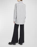 Image 3 of 6: Plan C Striped Button-Front Shirt with Tie Neck