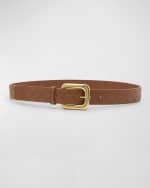 Image 1 of 2: Bottega Veneta Light Woven Leather & Brass Belt