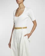 Image 2 of 2: Bottega Veneta French Leather Belt With Hammered Brass Buckle