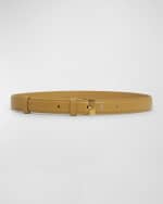 Image 1 of 2: Bottega Veneta French Leather Belt With Hammered Brass Buckle