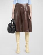 Image 1 of 4: Bottega Veneta Smooth Nappa Leather Plisse Midi Skirt