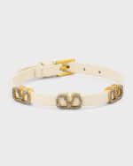 Image 1 of 6: Valentino Garavani Strass V-Logo Signature Leather Bracelet