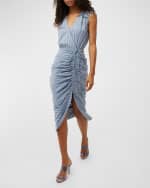 Image 4 of 5: Veronica Beard Teagan Stripe Ruched V-Neck Midi Dress