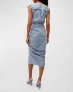 Image 3 of 5: Veronica Beard Teagan Stripe Ruched V-Neck Midi Dress
