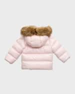 Image 2 of 3: Moncler Girl's Quilted Puffer Faux Fur Jacket, Size 12M-3