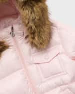 Image 3 of 3: Moncler Girl's Quilted Puffer Faux Fur Jacket, Size 12M-3