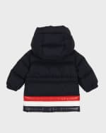Image 2 of 3: Moncler Boy's Marat Striped Trim Long Parka, Size 12M-3
