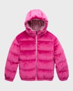 Image 4 of 5: Moncler Girl's Daos Velvet Puffer Jacket, Size 8-14