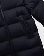 Image 3 of 3: Moncler Boy's Marat Striped Trim Long Parka, Size 4-6
