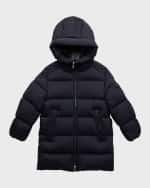 Image 1 of 4: Moncler Boy's Marat Striped Trim Long Parka, Size 8-14