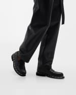 Image 2 of 6: Moschino Men's Leather Penny Loafers with Logo Trim