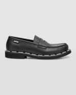 Image 1 of 6: Moschino Men's Leather Penny Loafers with Logo Trim