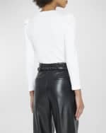 Image 5 of 6: Veronica Beard Britney Cotton Long Puff-Sleeve Top