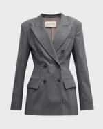 Image 1 of 6: Salon 1884 Emin Strong-Shoulder Double-Breasted Blazer Jacket