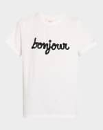 Image 1 of 6: Cinq a Sept Bonjour Fringe Embroidered Shrunken T-Shirt