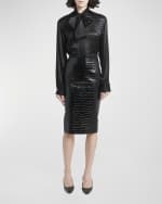 Image 4 of 5: Versace Croc-Embossed Patent Leather Pencil Skirt