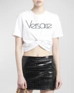 Image 3 of 6: Versace Safety-Pin Logo Embroidered Crop T-Shirt