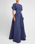 Image 5 of 6: Carolina Herrera Corset-Waist Short-Sleeve Button-Front Gown