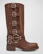 Image 1 of 6: Miu Miu Leather Harness Buckle Biker Boots
