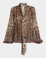 Image 1 of 5: Dolce&Gabbana Leopard Print Tie-Neck Chiffon Blouse
