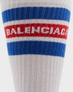 Image 2 of 2: Balenciaga Men's Stripe Logo Crew Socks