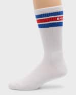 Image 1 of 2: Balenciaga Men's Stripe Logo Crew Socks