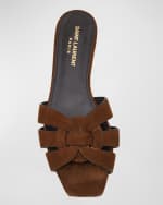 Image 5 of 5: Saint Laurent Tribute Suede Flat Slide Sandals