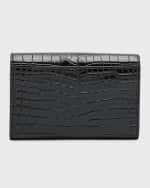 Image 4 of 4: Saint Laurent YSL Monogram Small Wallet on Chain in Croc-Embossed Leather