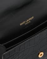 Image 3 of 4: Saint Laurent YSL Monogram Small Wallet on Chain in Croc-Embossed Leather
