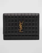 Image 1 of 6: Saint Laurent YSL Monogram Flap Clutch Bag in Quilted Smooth Leather