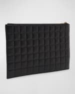 Image 4 of 6: Saint Laurent YSL Monogram Tablet Ziptop Pouch in Quilted Smooth Leather